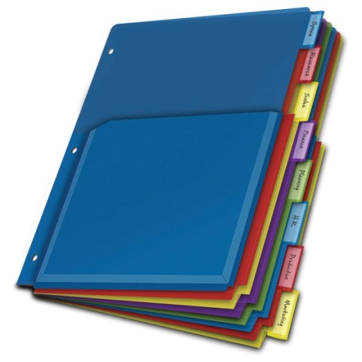 Expanding Index Dividers, 8 Tabs, Assorted, Pack Of 8