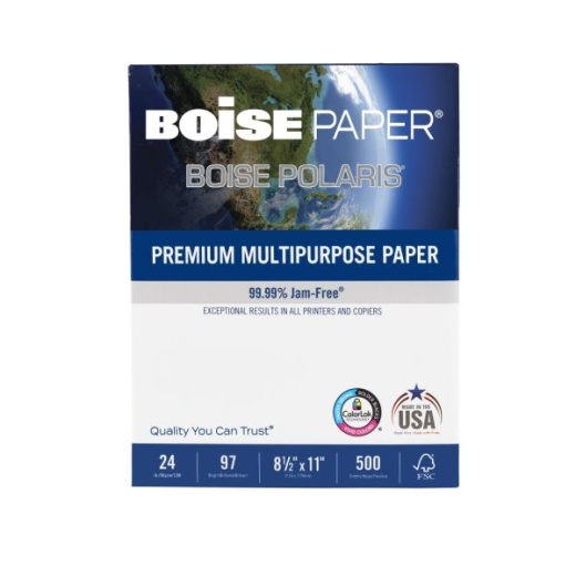 Boise Polaris Premium Multi-Use Printer & Copy Paper, White, Letter (8.5" X 11"), 500 Sheets Per Ream, 24 Lb, 97 Brightness, Fsc Certified