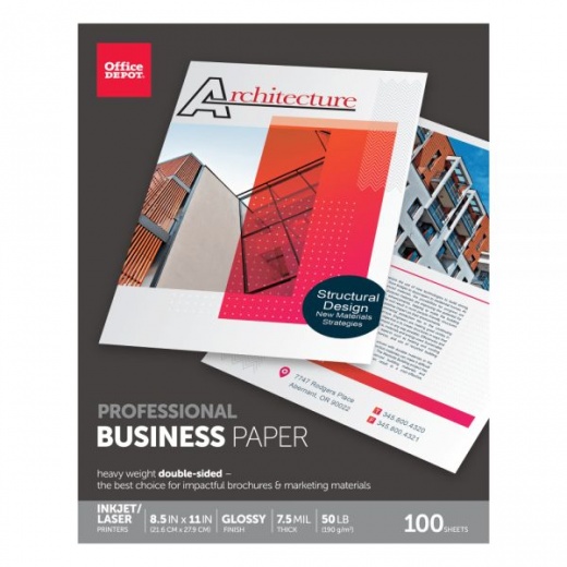 Professional Business Paper, Glossy, Double-Sided, Letter Size, White Pack Of 100 Sheets