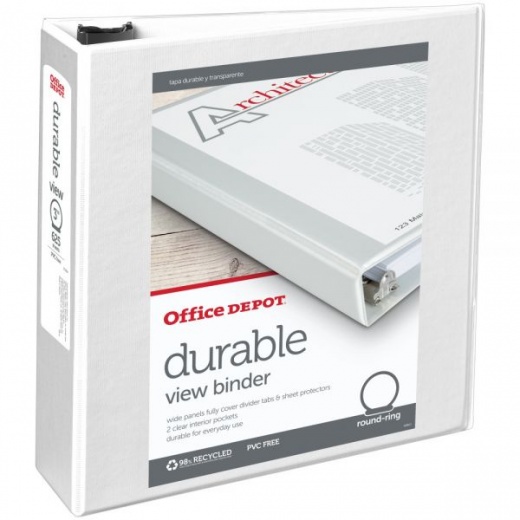 Durable View 3-Ring Binder, 3" Round Rings, White