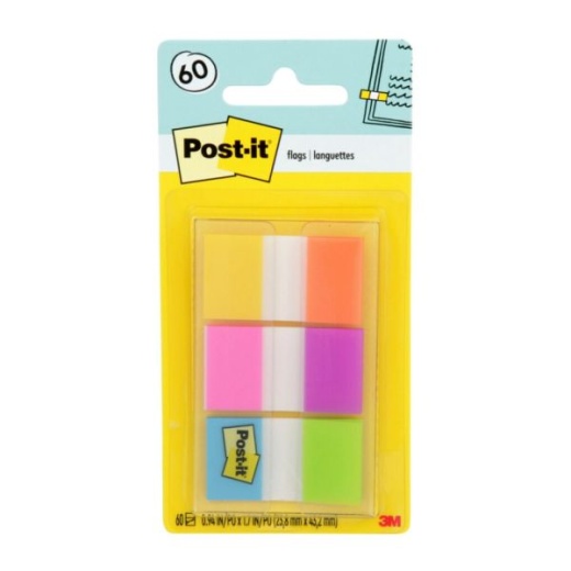 Post-It Flags - 1" x 1 7/10", Assorted Electric Glow Colors, Pack Of 60 Flags