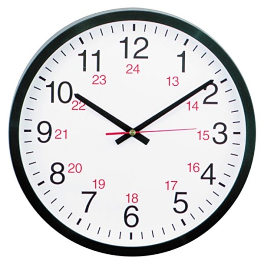 Universal 24-Hour Round Wall Clock, 12 5/8", Black