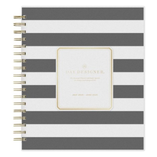 2025-2026 Day Designer Daily/Monthly Academic Planner, 8" X 10", Rugby Stripe Black Frosted, July 2025 To June 2026, 137885