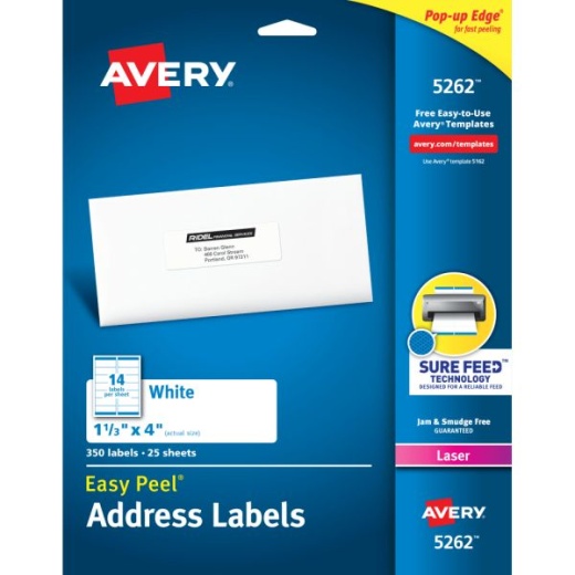 Avery Easy Peel Address Labels With Sure Feed Technology, 5262
