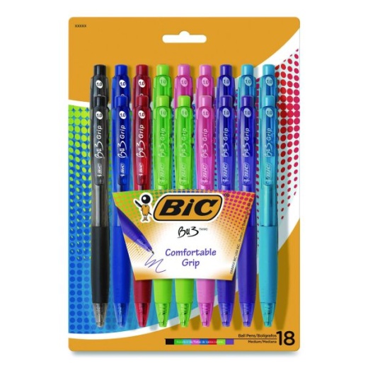 Bic Bu3 Ballpoint Pen, Retractable, Medium 1 Mm, Assorted Fashion Ink And Barrel Colors, 18/Pack