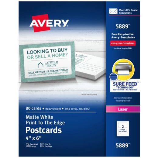Avery Printable Postcards with Sure Feed Technology, 4x6 White 80 Blank Postcards