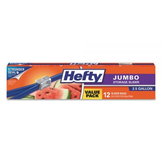 Hefty Slider Food Storage Bags, Jumbo, 14.38" X 9", Clear, 12/Box