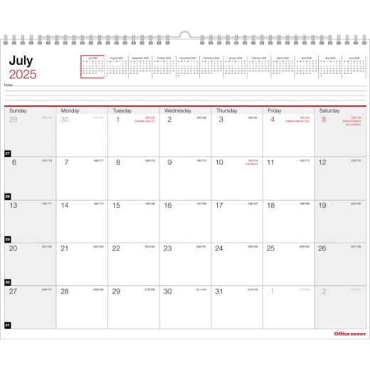 2025-2026 Office Depot Brand Monthly Academic Wall Calendar, 15" X 12", 30% Recycled, July 2025 To June 2026