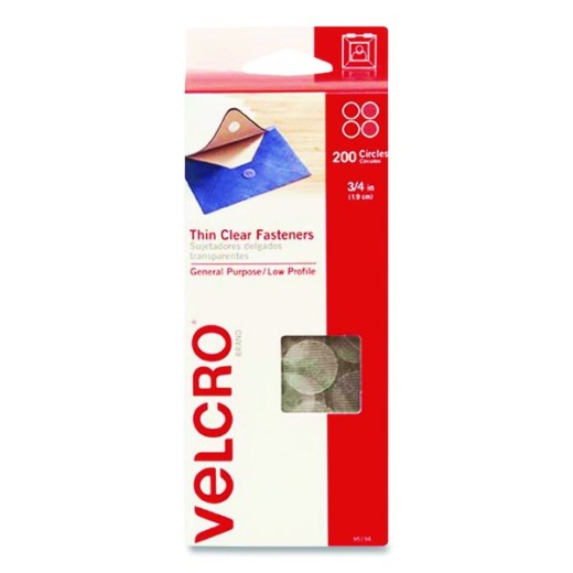 Velcro Brand Sticky-Back Fasteners, Complete Sets, 0.75" Dia, Clear, 200/Pack