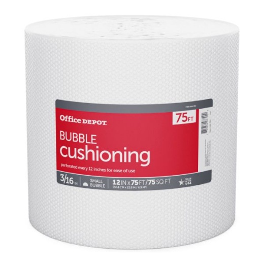 Office Depot Small Bubble Cushioning, 3/16" Thick, Clear, 12" x 75'