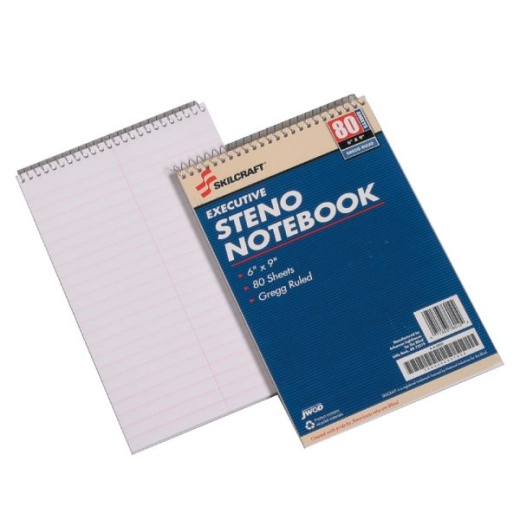 Skilcraft Steno Notebooks, 6" x 9", Gregg Ruled, 80 Pages (40 Sheets), White/Blue, Pack Of 12