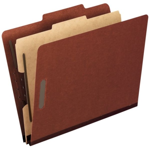 Pendaflex Pressboard End-Tab Classification Folder, 1 Divider, Letter Size, Red, Box Of 10