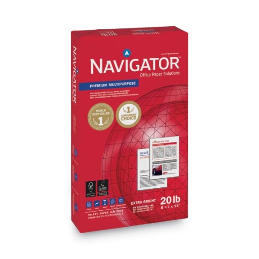 Navigator Premium Multipurpose Copy Paper, 97 Bright, 20 Lb Bond Weight, 8.5 X 14, White, 500 Sheets/Ream, 10 Reams/Carton