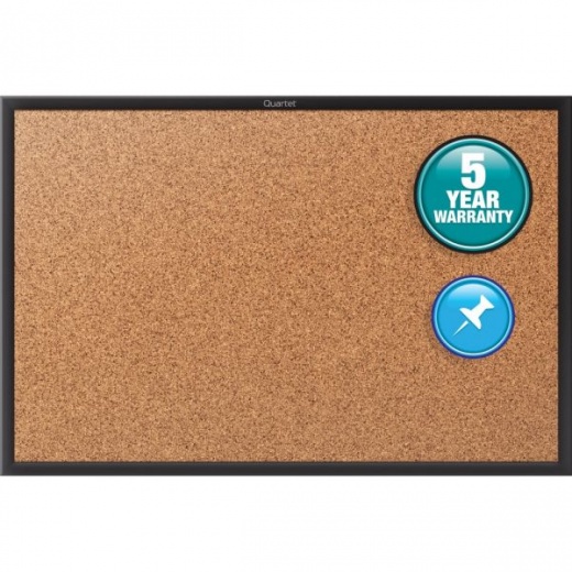Quartet Classic Cork Bulletin Board, 24" x 36", Aluminum Frame With Black Finish