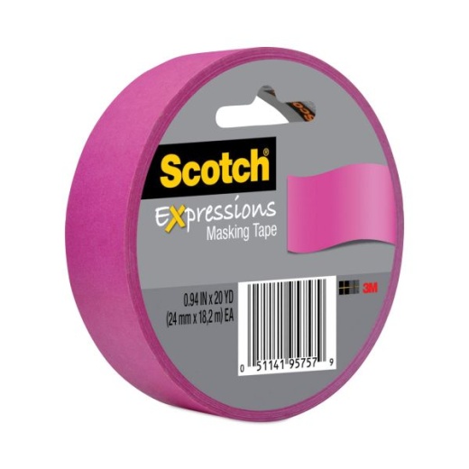 Scotch Expressions Masking Tape, 3" Core, 0.94" x 20 Yds, Fuchsia