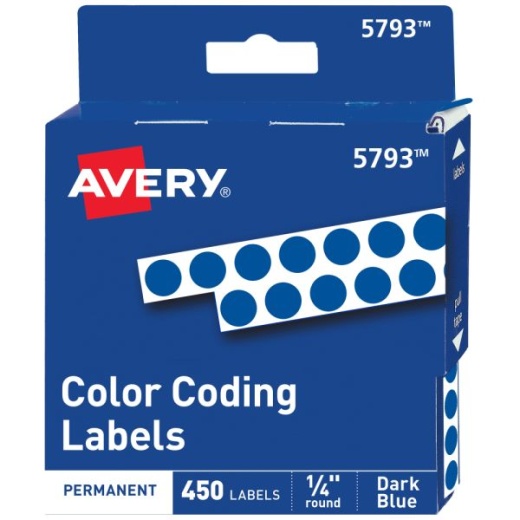 Avery Color-Coding Permanent Labels, Dark Blue, 1/4" Diameter, Pack Of 450 Dot Stickers