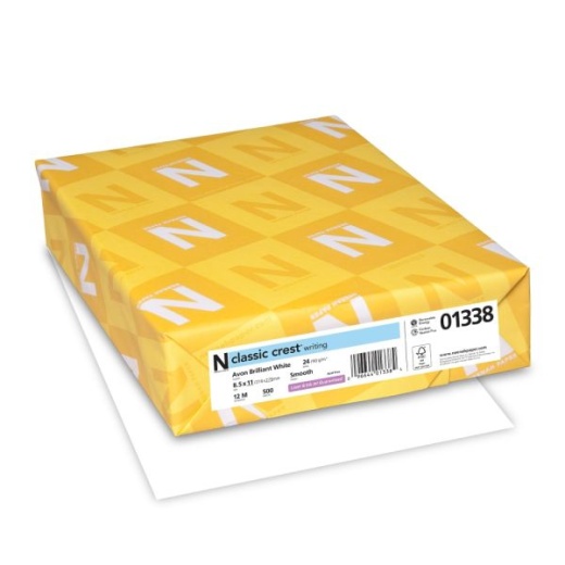 Classic Crest Premium Stationery Resume Printer Paper, Letter Size (8 1/2" x 11"), 24 Lb, FSC Certified, Avon Brilliant White, 500 Sheets