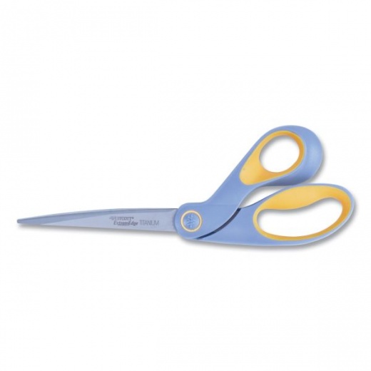 Westcott Extremedge Titanium Bent Scissors - 9" Long, 4.5" Cut Length, Offset Gray/Yellow Handle