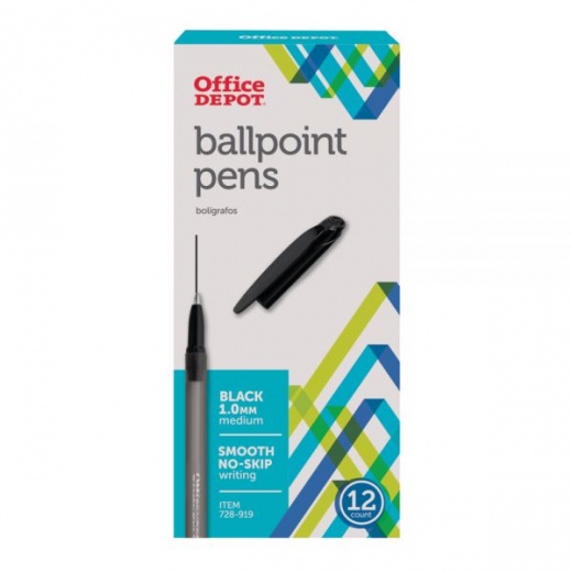 Tinted Ballpoint Stick Pens, Medium Point, 1.0 Mm, Black Barrel, Black Ink, Pack Of 12