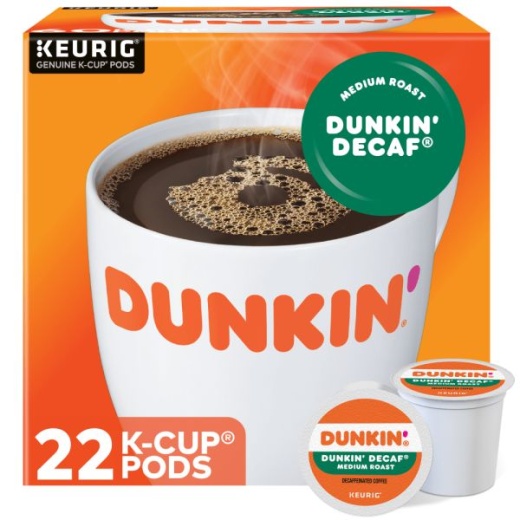 Dunkin' Donuts Single-Serve Coffee K-Cup, Decaffeinated, Carton Of 22