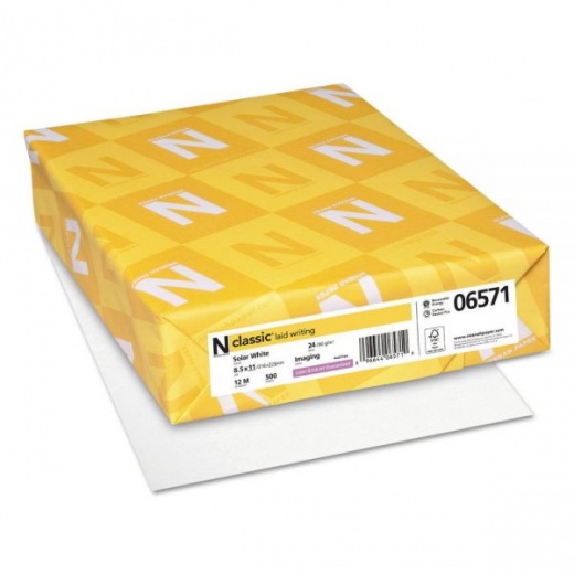Neenah Paper Classic Laid Stationery - 97 Bright, 24 lb Bond Weight, 8.5 x 11, Solar White, 500/Ream