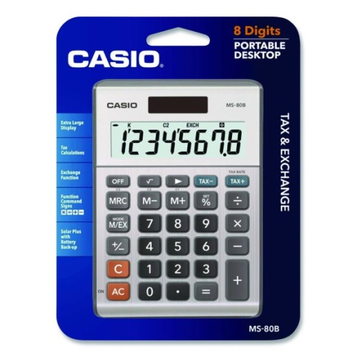 Casio Ms80b 8-Digit Battery And Solar Basic Calculator, Lcd, Navy Blue