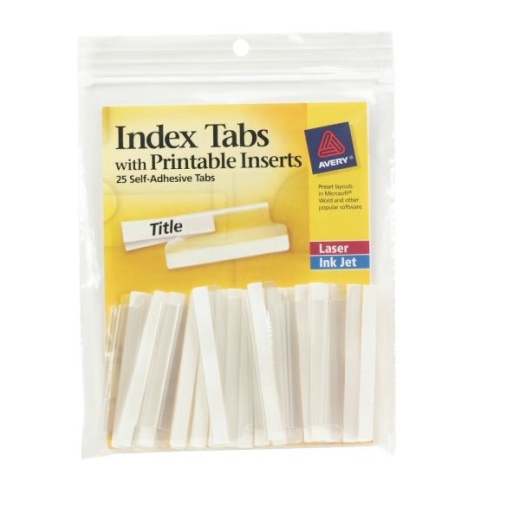 Avery Insertable Self-Adhesive Index Tabs With Printable Inserts, 2", Clear, Pack Of 25