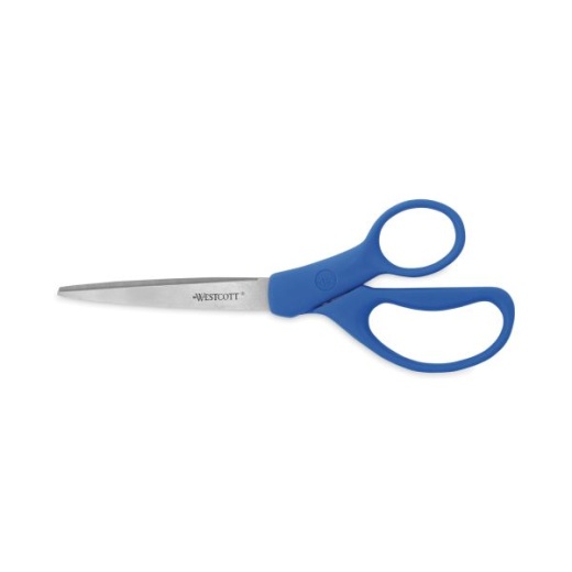 Westcott Preferred Line Stainless Steel Scissors, 8" Long, 3.5" Cut Length, Straight Blue Handle, 2/Pack