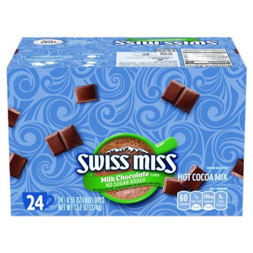 Swiss Miss Hot Cocoa Mix, No Sugar Added - 24 Packets/Box
