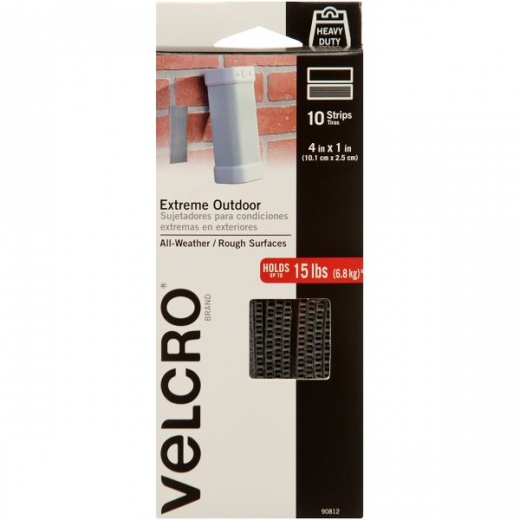 Velcro(R) Brand Extreme Outdoor Strips 1"X4" 10/Pkg - Titanium Strength Adhesive for Rough Surfaces