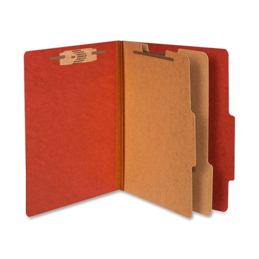 ACCO Durable Pressboard Classification Folders, Letter Size, 3" Expansion, 2 Partitions, 60% Recycled, Earth Red