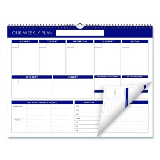 Global Printed Products Weekly Family Planner, 17 X 13, White/Blue Sheets, 52 Weeks: Undated
