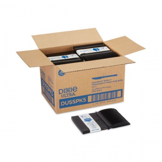 Dixie SmartStock Tri-Tower Dispensing System - Cutlery, Knives, Mediumweight, Polypropylene, Black, 40/Pack, 24 Packs/Carton