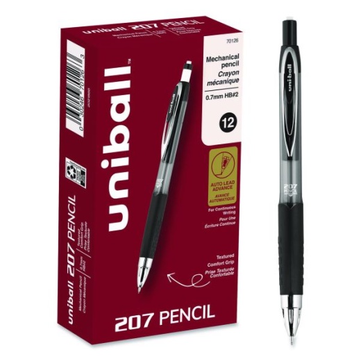 Uniball 207 Mechanical Pencil, 0.7 Mm, Hb (#2), Black Lead, Black Barrel, Dozen