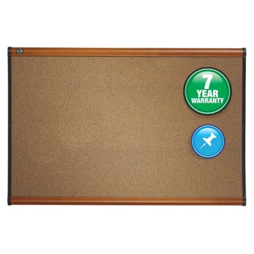 Quartet Select Prestige Color Cork Bulletin Board, 48" x 36", Aluminum Frame With Light Cherry Finish
