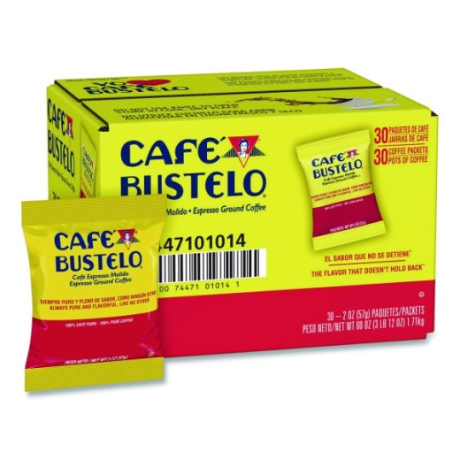 Café Bustelo Coffee, Espresso, Dark Roast, Fraction Pack Makes 6 Cups, 30 Packs/Carton