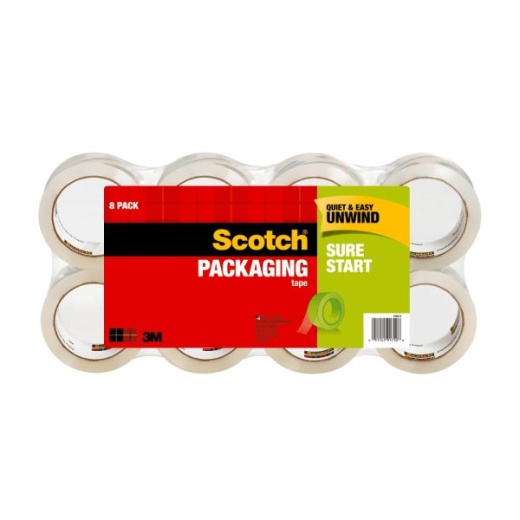 Clear Scotch Sure Start Shipping Tape, 1-7/8" x 54.6 Yd., Pack Of 8 Tapes