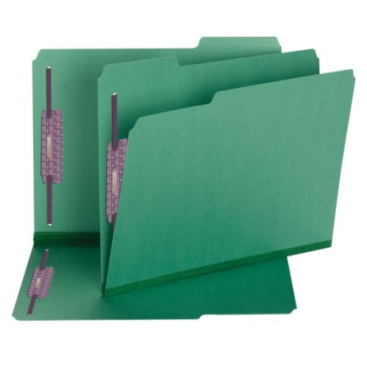 Smead Color Pressboard Fastener Folders With SafeSHIELD Coated Fasteners, Letter Size, 1/3 Cut, Green, Box Of 25