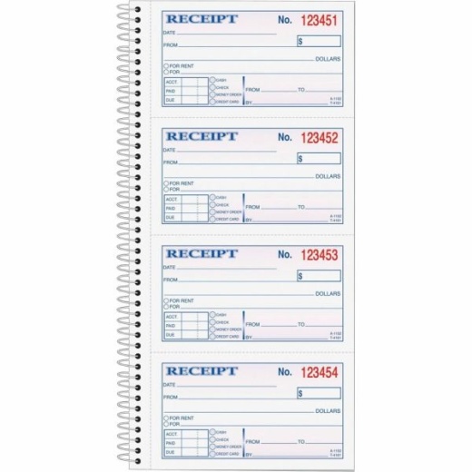 Tops Money/Rent Receipt Book, 2-Part, Carbonless, 11" x 5 1/4", White/Canary