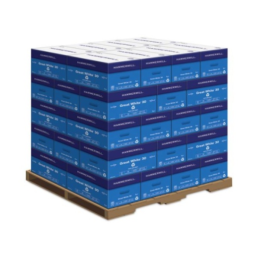 Hammermill Great White 30 Recycled Print Paper, 92 Bright, 20Lb Bond Weight, 8.5 X 11, White, 500/Ream,10 Reams/Carton,40 Cartons/Pallet
