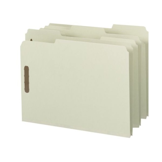 Smead Pressboard Fastener Folders - 1" Expansion, 8 1/2" x 11", Letter, 100% Recycled, Gray/Green, Box of 25