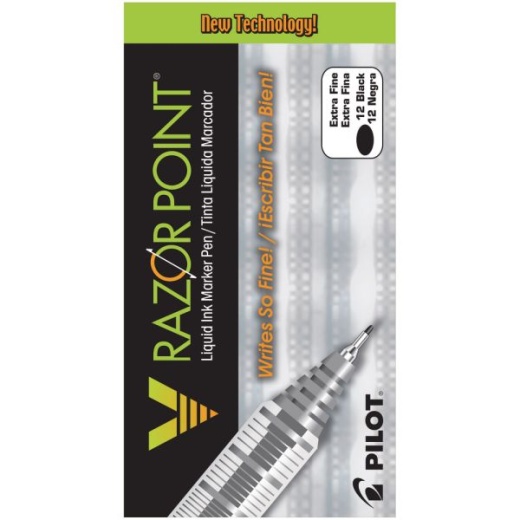 Pilot Liquid Ink Razor Point Pens, 0.3 Mm, Graphite Barrel, Black Ink, Pack Of 12