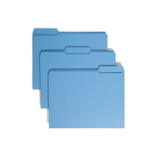 Smead Color File Folders with Reinforced Tabs, Letter Size, 1/3 Cut, Blue, Box of 100