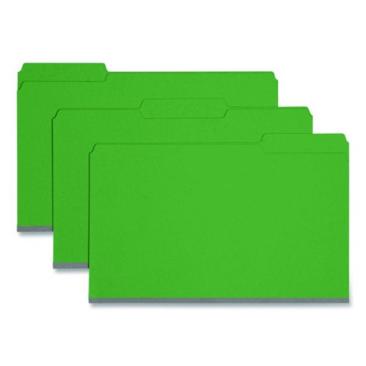Smead Expanding Recycled Heavy Pressboard Folders, 1/3-Cut Tabs: Assorted, Legal Size, 1" Expansion, Green