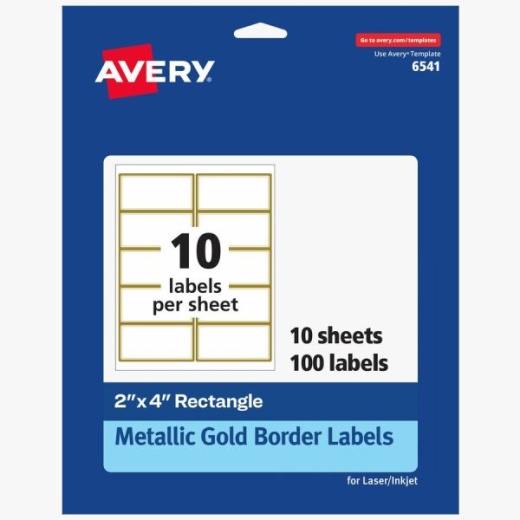 Avery Labels with Metallic Gold Borders, 2" x 4" , 100 (6541)