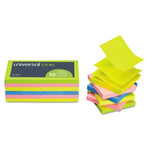 Fan-Folded Self-Stick Pop-Up Note Pads, 3 x 3, Assorted Pastel Colors,  100 Sheets/Pad, 12 Pads/Pack - Office Express Office Products