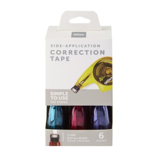 Office Depot Side-Application Correction Tape, 1 Line x 392", Assorted Colors, Pack Of 6