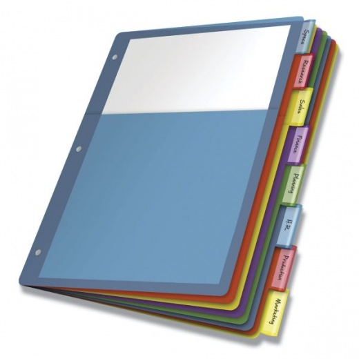 Cardinal Poly 1-Pocket Index Dividers, 8-Tab, 11 X 8.5, Assorted
