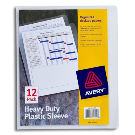 Avery Heavy Duty Plastic Document Sleeves, 8 1/2" x 11", Holds Up To 25 Sheets, Clear, Pack Of 12