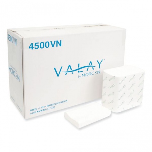 Morcon Tissue Valay Interfolded Napkins, 2-Ply, 6.5 X 8.25, White, 500/Pack, 12 Packs/Carton